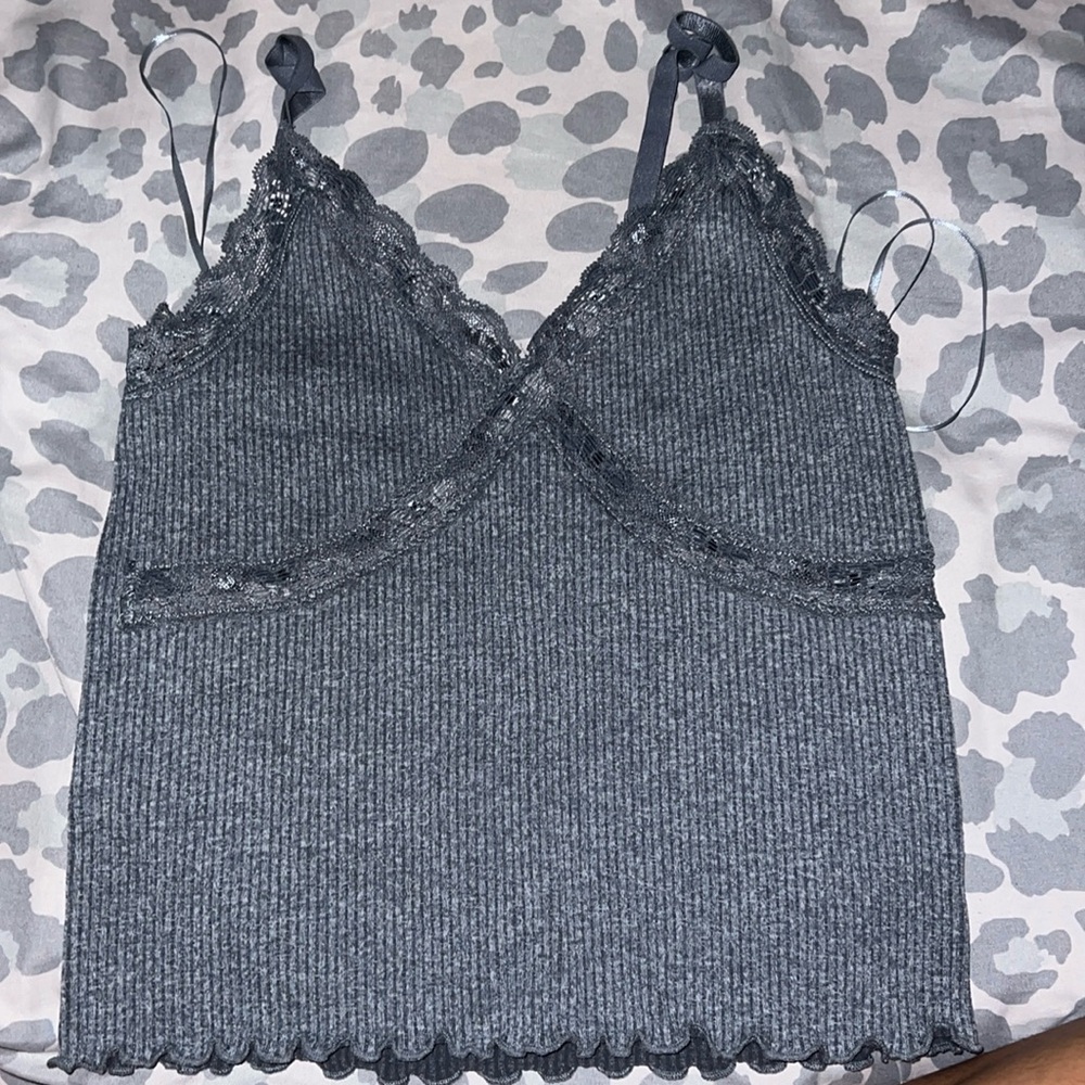 Gray Lace Crop Top